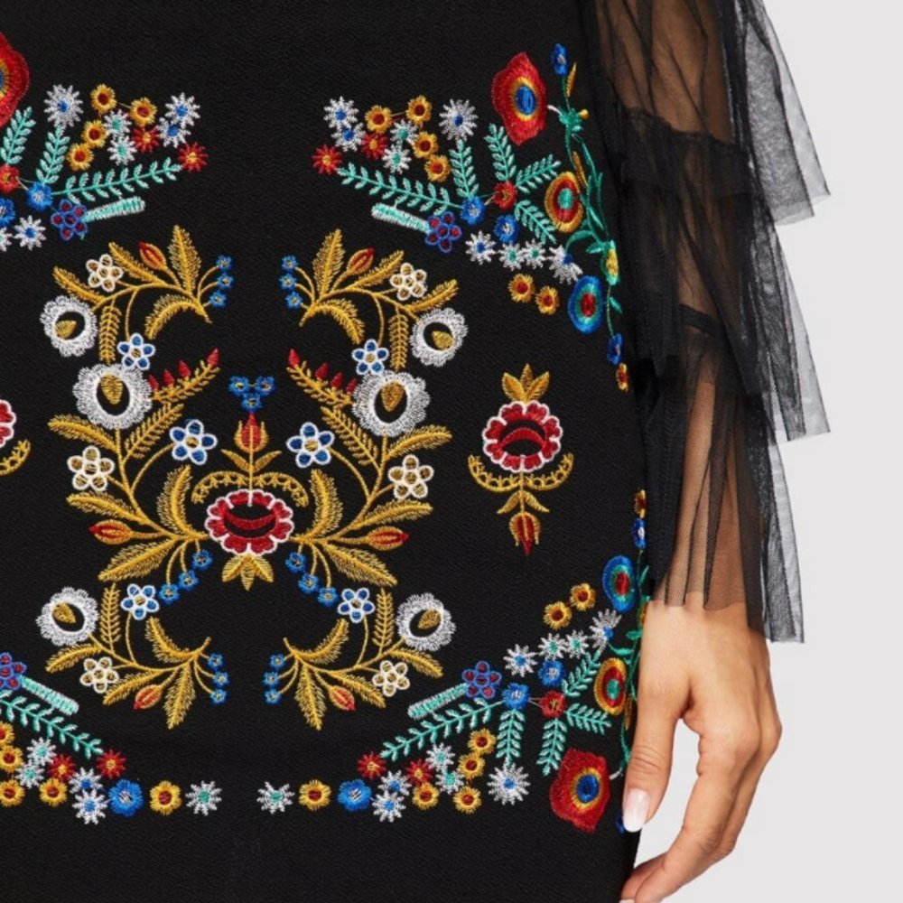 Boho floral embroidered high rise mini skirt black - Picture 3 of 4